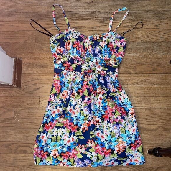 B. Smart Dress Multicolored Floral Spaghetti Straps Sundress - Picture 1 of 6